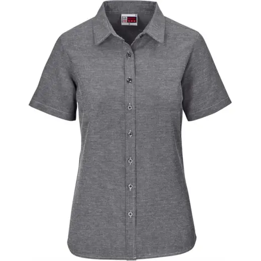 Ladies Short Sleeve Oxford Shirt Dark Grey Front